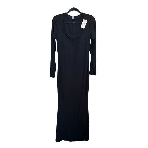 POPILUSH Built-In Shapewear Long Sleeve Maxi Lounge Dress in Black - Picture 4 of 6